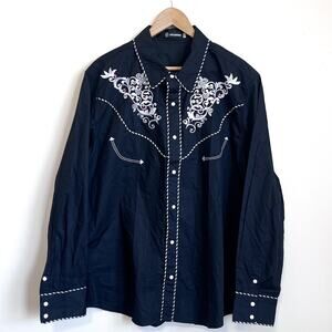 Jozorro Mens Western Shirt Size XL Black Pearl Snap Smile Face Embroidery Rodeo